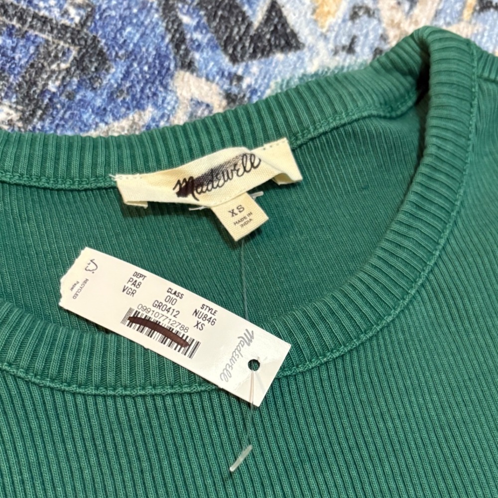 Madewell Garment Dyed Ribbed Crewneck Pocket Tee Green Size XS NWT‎ (NU846) - Picture 4 of 6